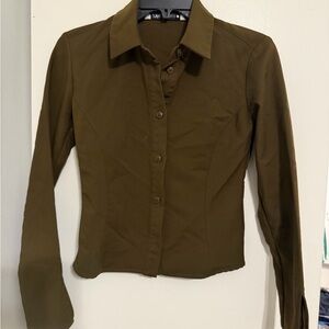 Zara Women's Khaki Button-Down Shirt